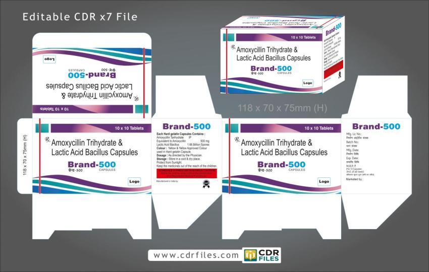 Amoxycillin Trihydrate & Lactic Acid Bacillus Capsules Design 06 Editable File