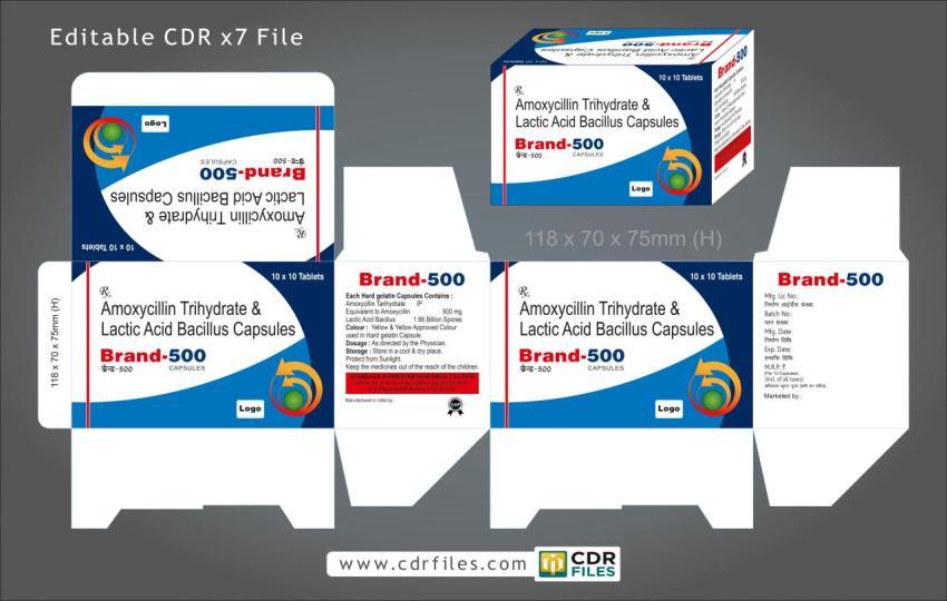 Amoxycillin Trihydrate & Lactic Acid Bacillus Capsules Design 09 Editable File