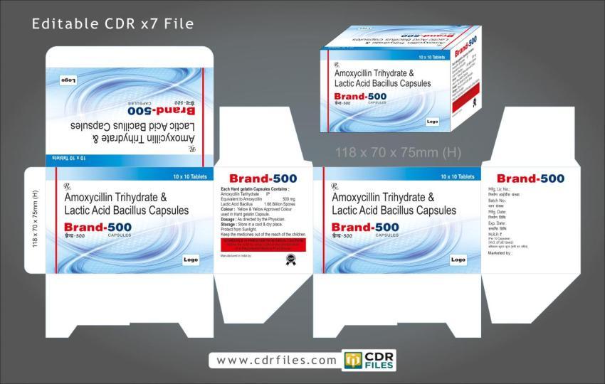 Amoxycillin Trihydrate & Lactic Acid Bacillus Capsules Design 10 Editable File