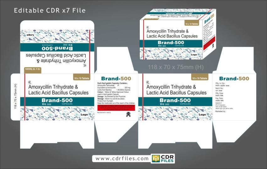 Amoxycillin Trihydrate & Lactic Acid Bacillus Capsules Design 13 Editable File