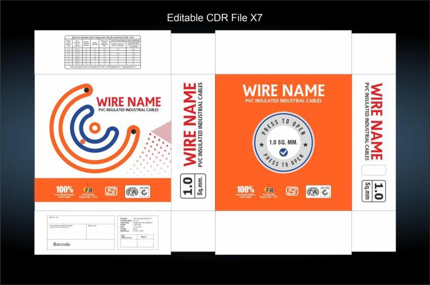 Electrical wire orange blue colour theme box packaging C type logo