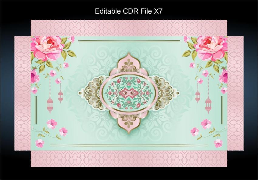 Shadi card invitation envelope vector floral design pattern pink green background