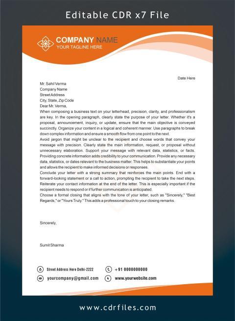 Orange Letter Head A4 Letter Head CDR File