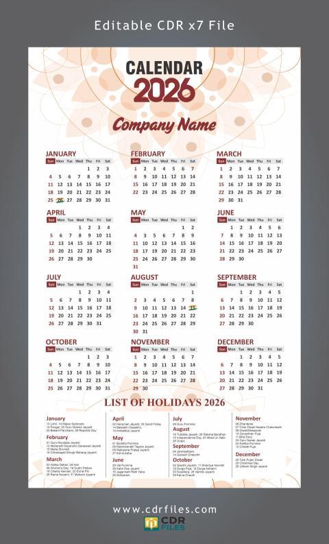 Mandala Creative Calender Design 2026